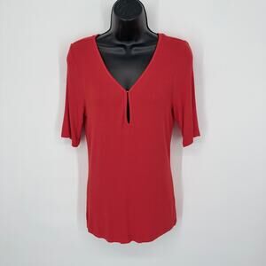 Enza Costa Women's NEW Stretch Silk Knit Half Sleeve Keyhole Top Size XL Red